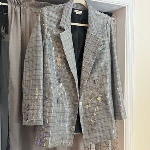 NWOT Jason Wu Grey Sequin Plaid Blazer M